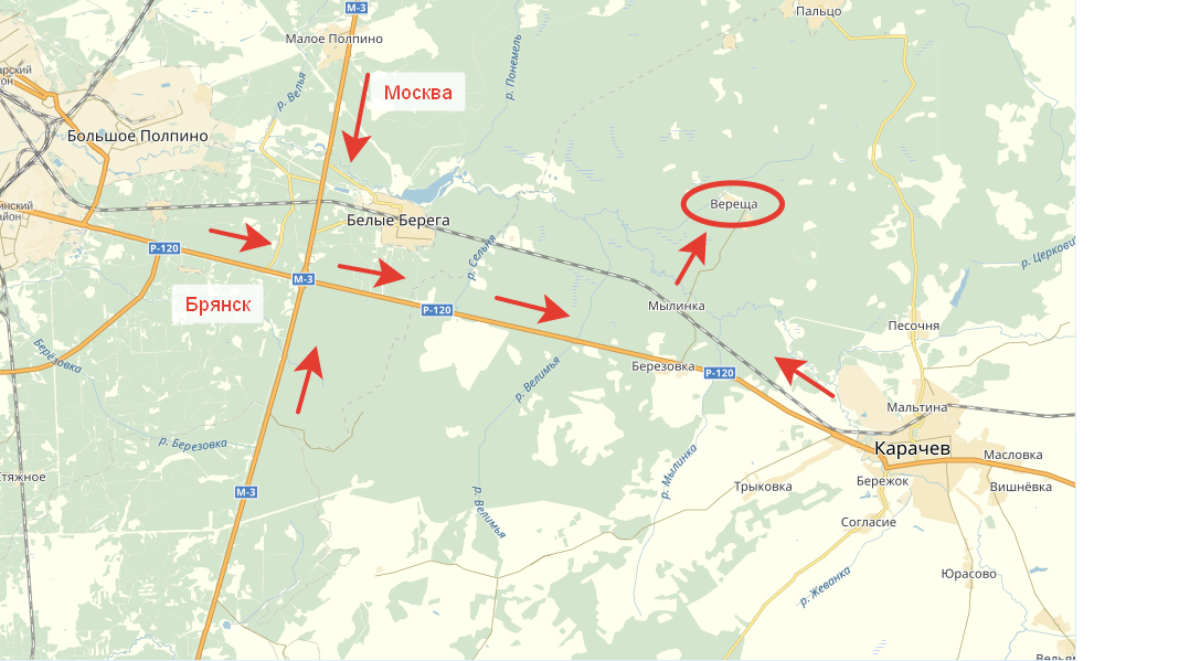 Большое полпино брянск карта